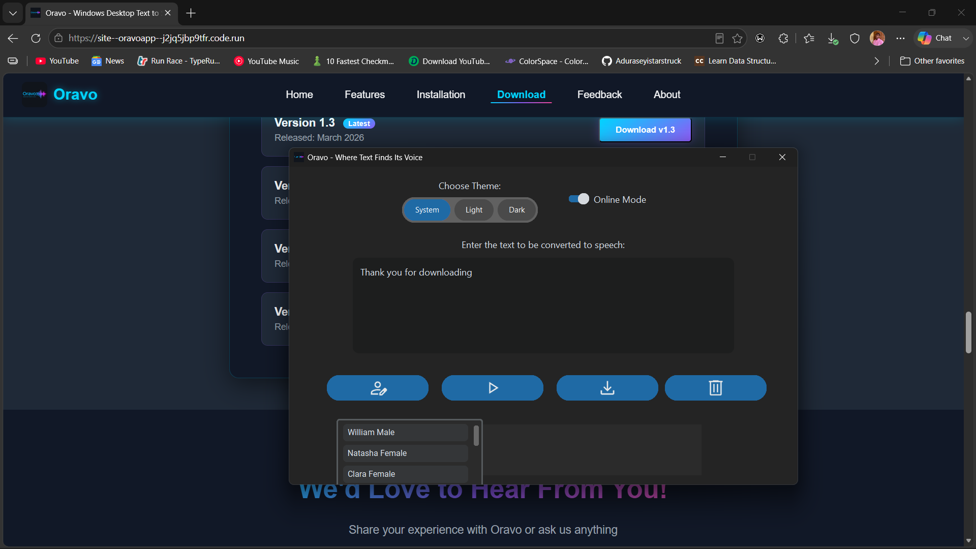Oravo Main Interface